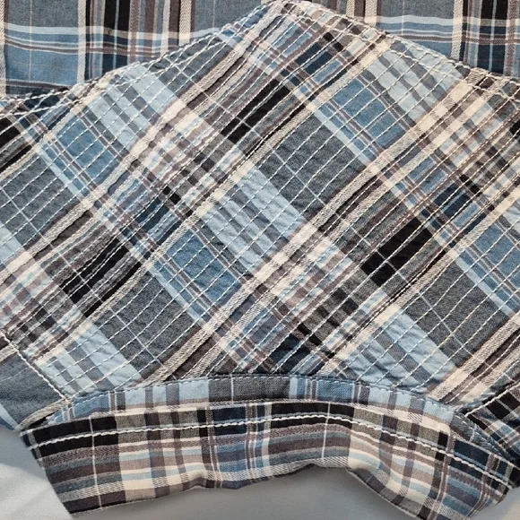Buckle Black, Long Sleeve Black Label  Blue and Black Plaid Snap Down Mens Shirt - Picture 13 of 16
